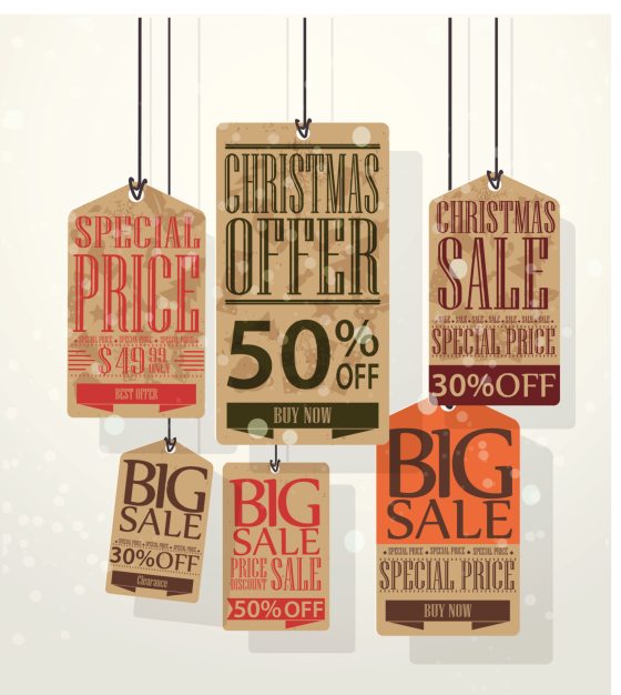 Christmas sale tags. Vintage style labels